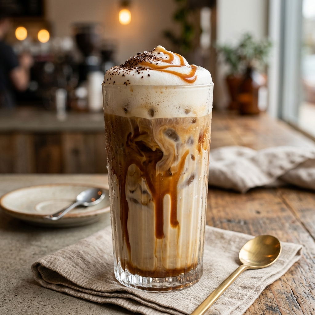 Vaso de Iced Caramel Cloud Latte en Tu Cafetería